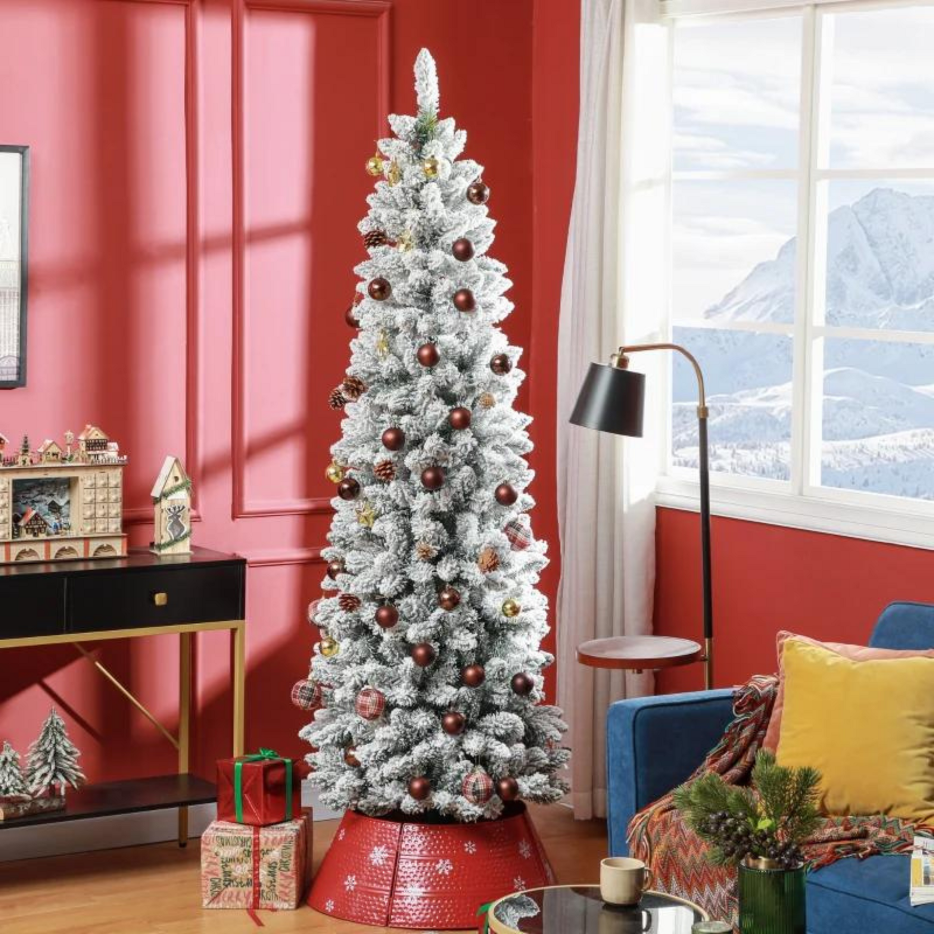 Sfeervolle kunstkerstboom met verlichting en sneeuw 210 cm, 180 LED en 405 tips