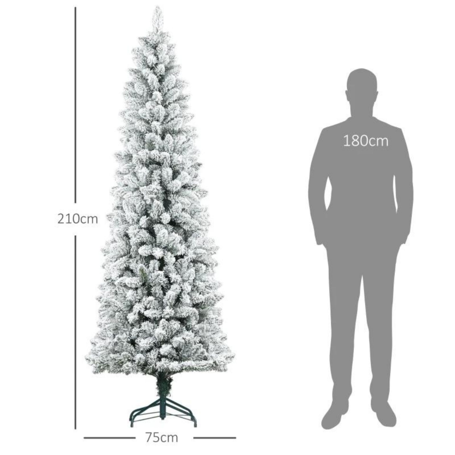 Sfeervolle kunstkerstboom met verlichting en sneeuw 210 cm, 180 LED en 405 tips