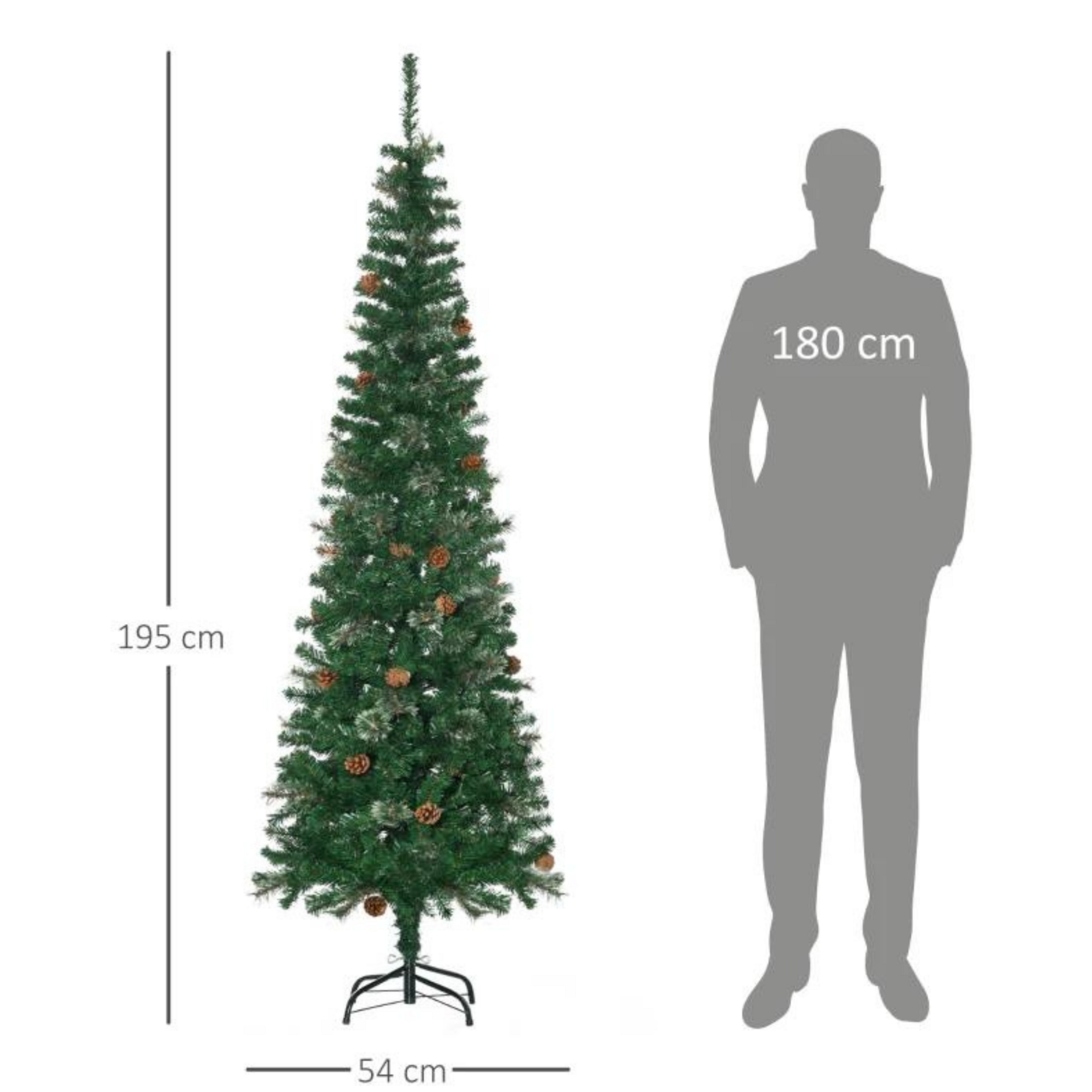 Kunstkerstboom met denneappel kerstversiering 556 takken- 54x195 cm