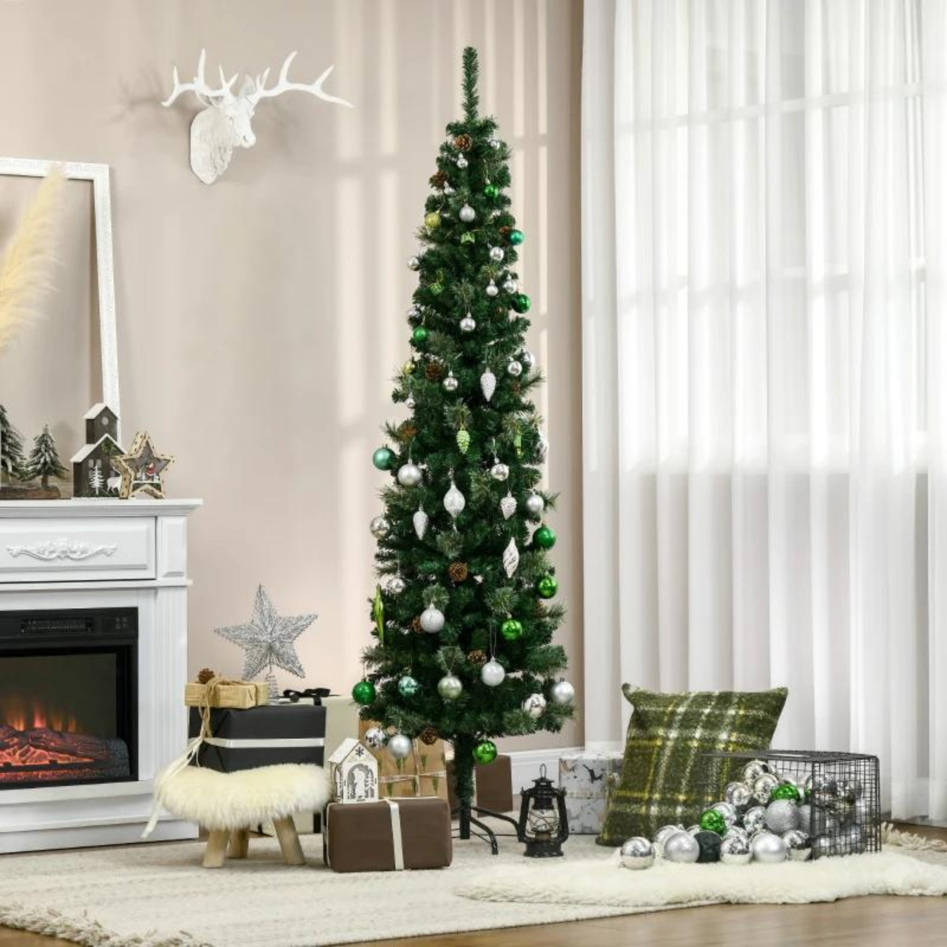 Kunstkerstboom met denneappel kerstversiering 556 takken- 54x195 cm