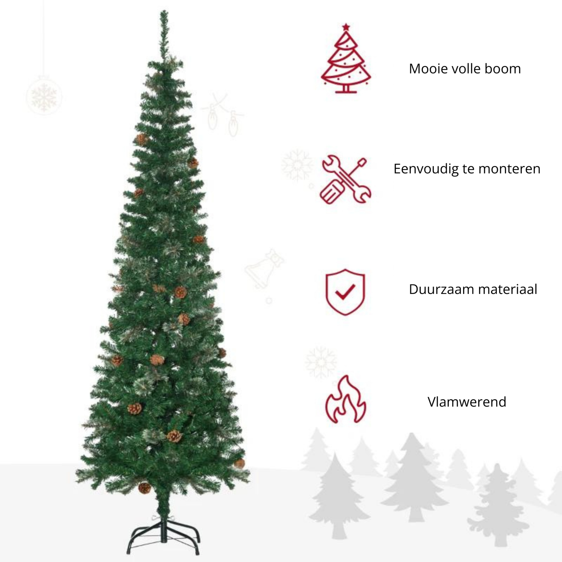 Kunstkerstboom met denneappel kerstversiering 556 takken- 54x195 cm