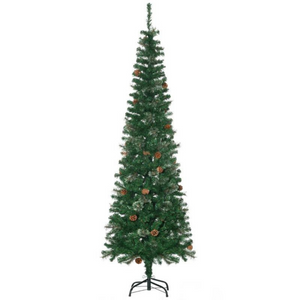 Kunstkerstboom met denneappel kerstversiering 556 takken- 54x195 cm slanke vorm met natuurlijke dennenappels decoratie