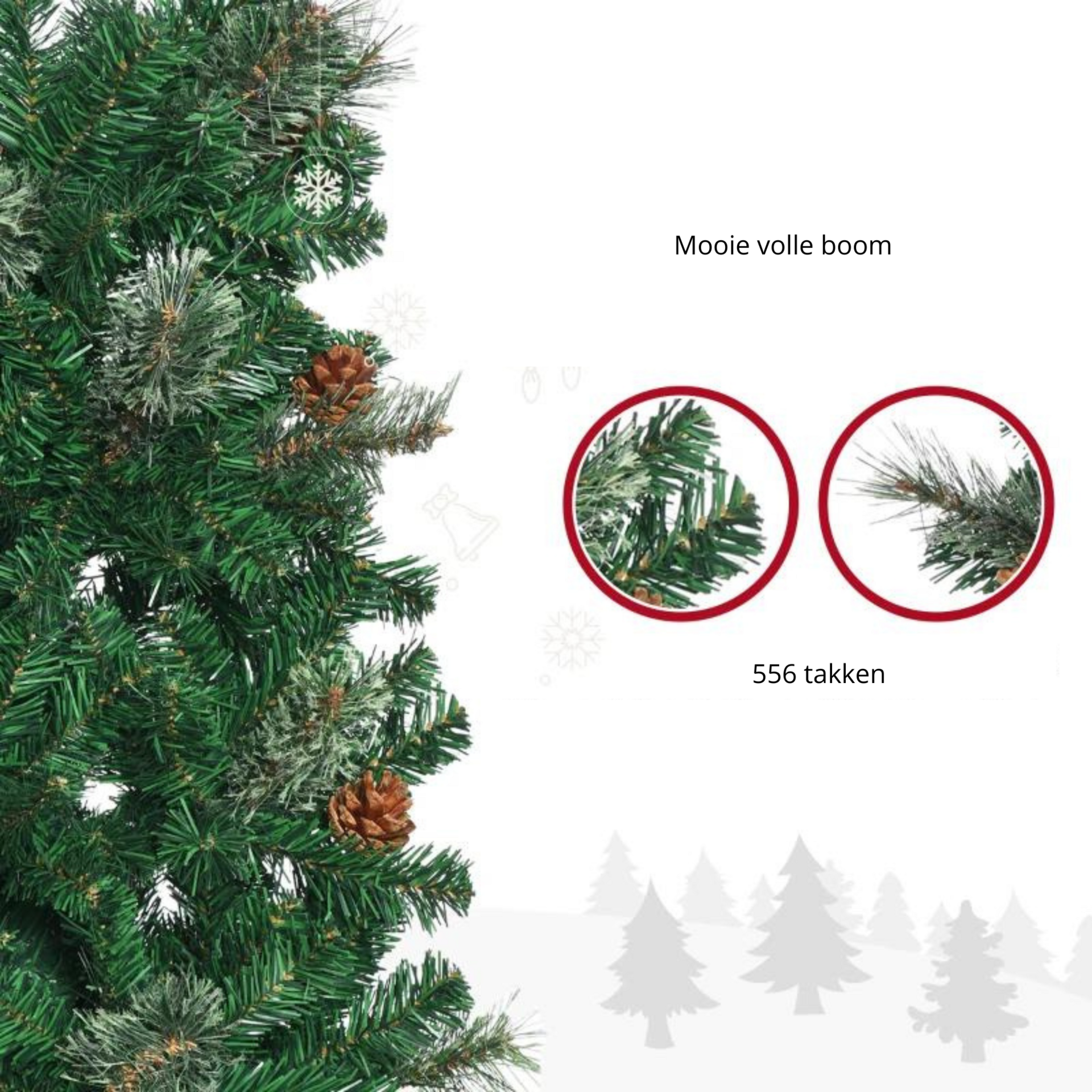 Kunstkerstboom met denneappel kerstversiering 556 takken- 54x195 cm