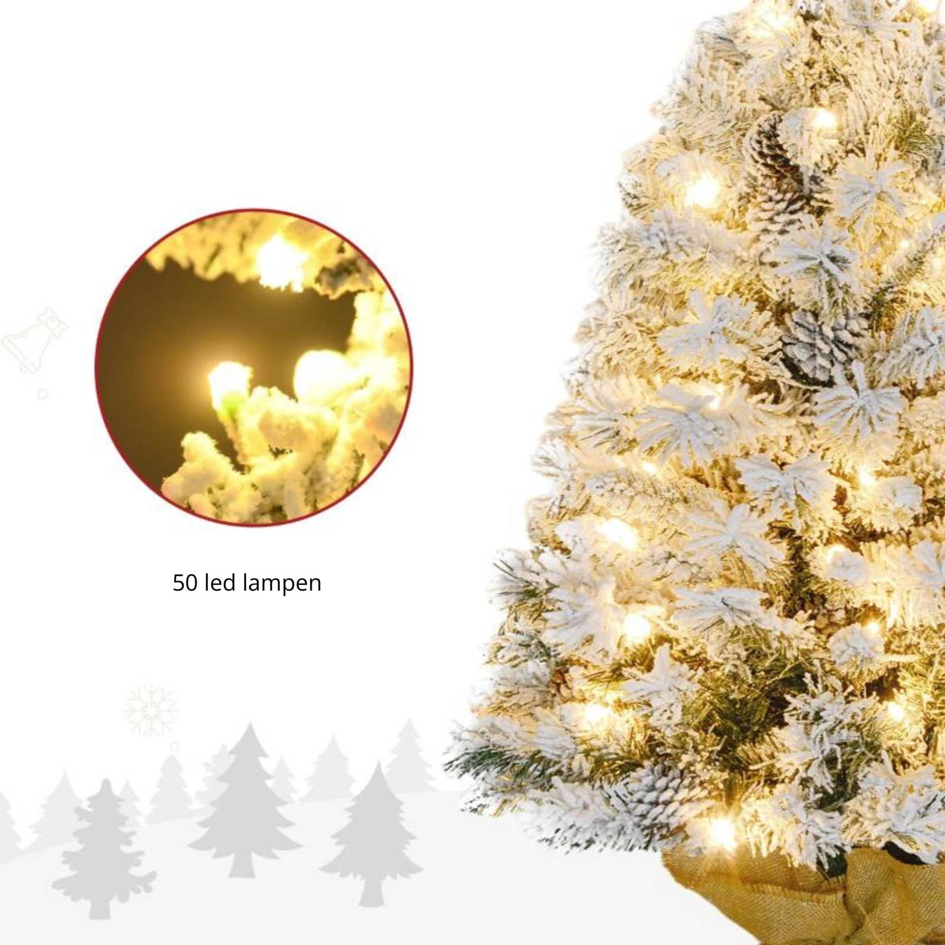Stijlvolle kunstkerstboom met feestelijke kerstversiering 50 LED 90 cm