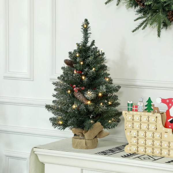 Feestelijke kunstkerstboom met 86 takken en 50 warmwitte LED lampjes 60 cm