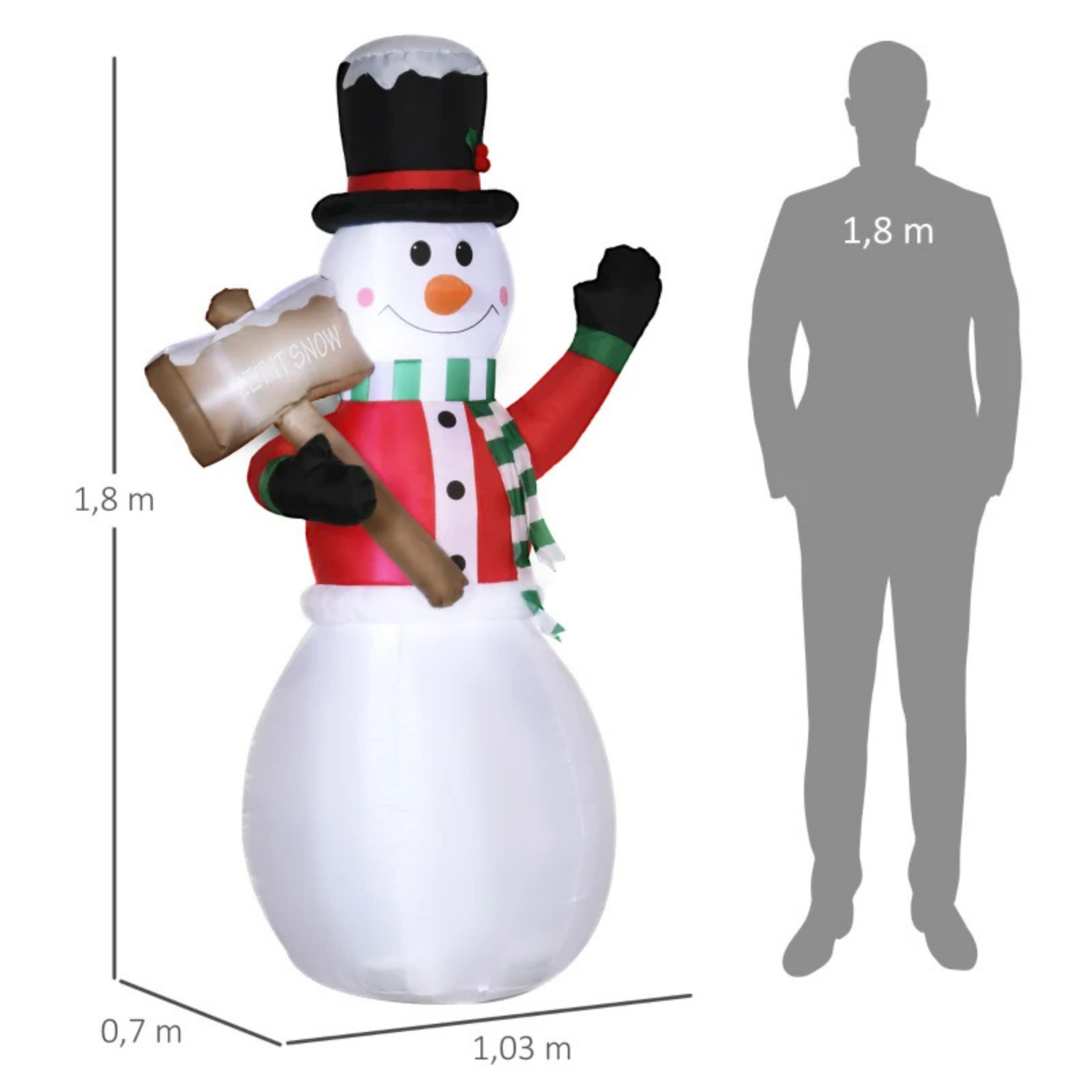 Opblaasbare sneeuwpop kerstdecoratie van 1,80 meter met sfeervolle kerstverlichting
