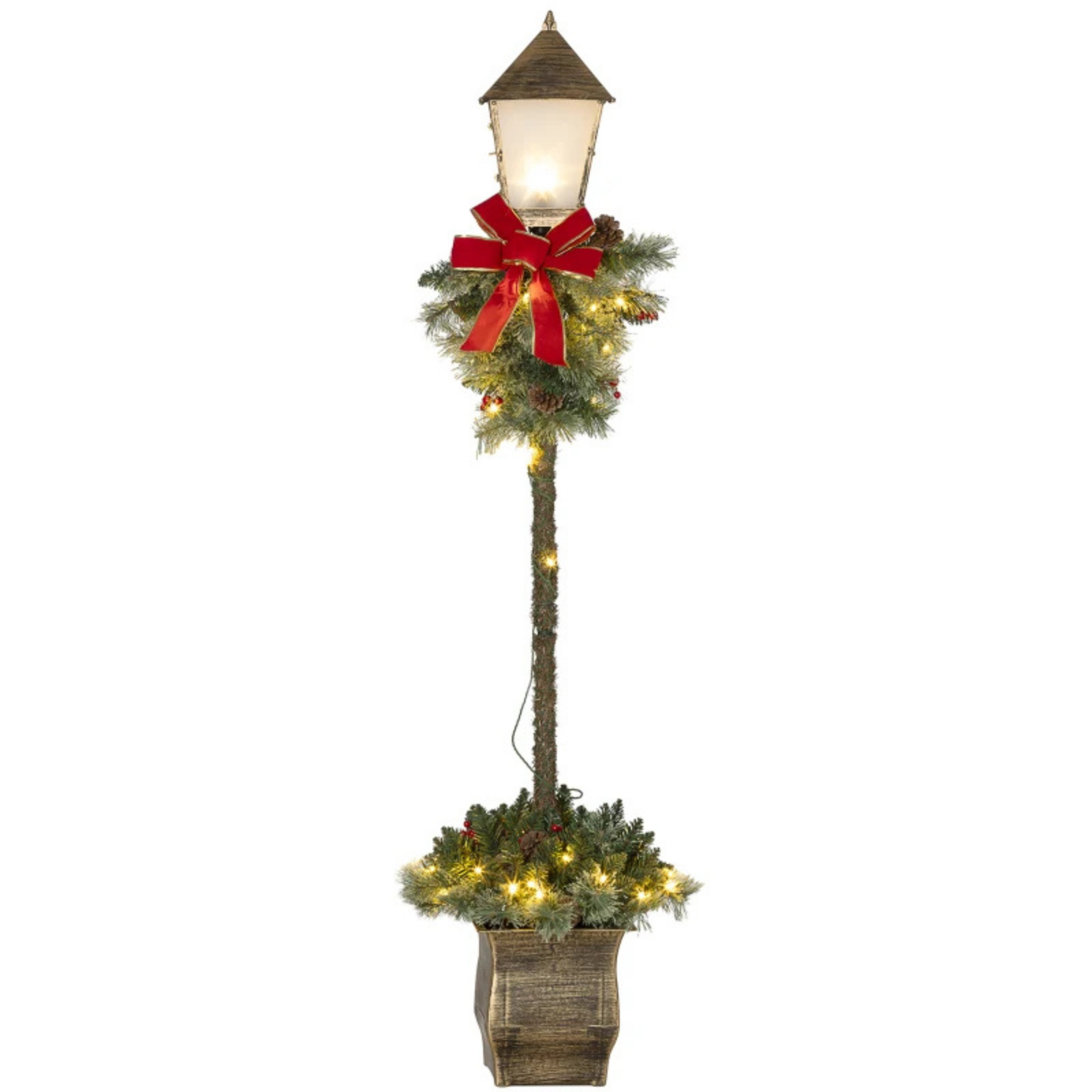 Decoratieve kerstlantaarn 150 cm met LED verlichting, takken en verlichting