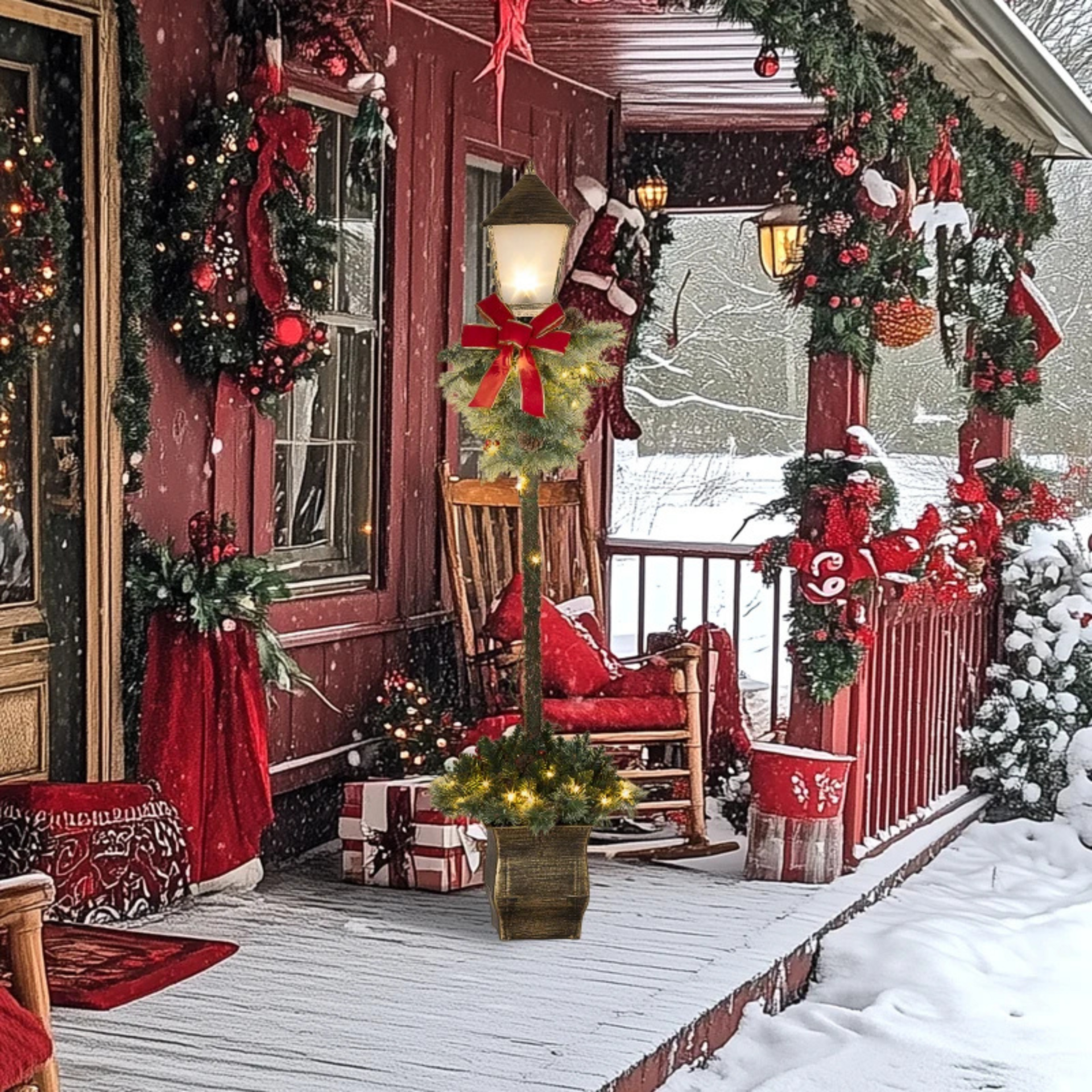 Decoratieve kerstlantaarn 150 cm met LED verlichting, takken en verlichting