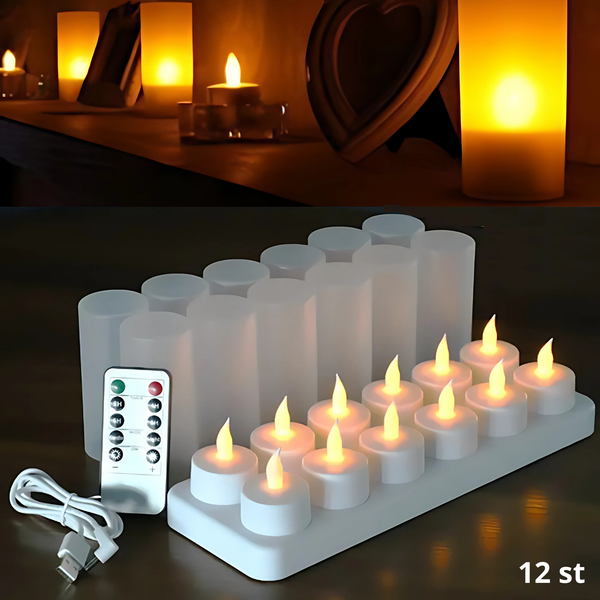 12 oplaadbare LED waxinelichtjes – met afstandsbediening en timerfunctie | Zenzee