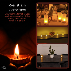 12 oplaadbare LED waxinelichtjes – met afstandsbediening en timerfunctie | Zenzee voor sfeervolle verlichting binnen 