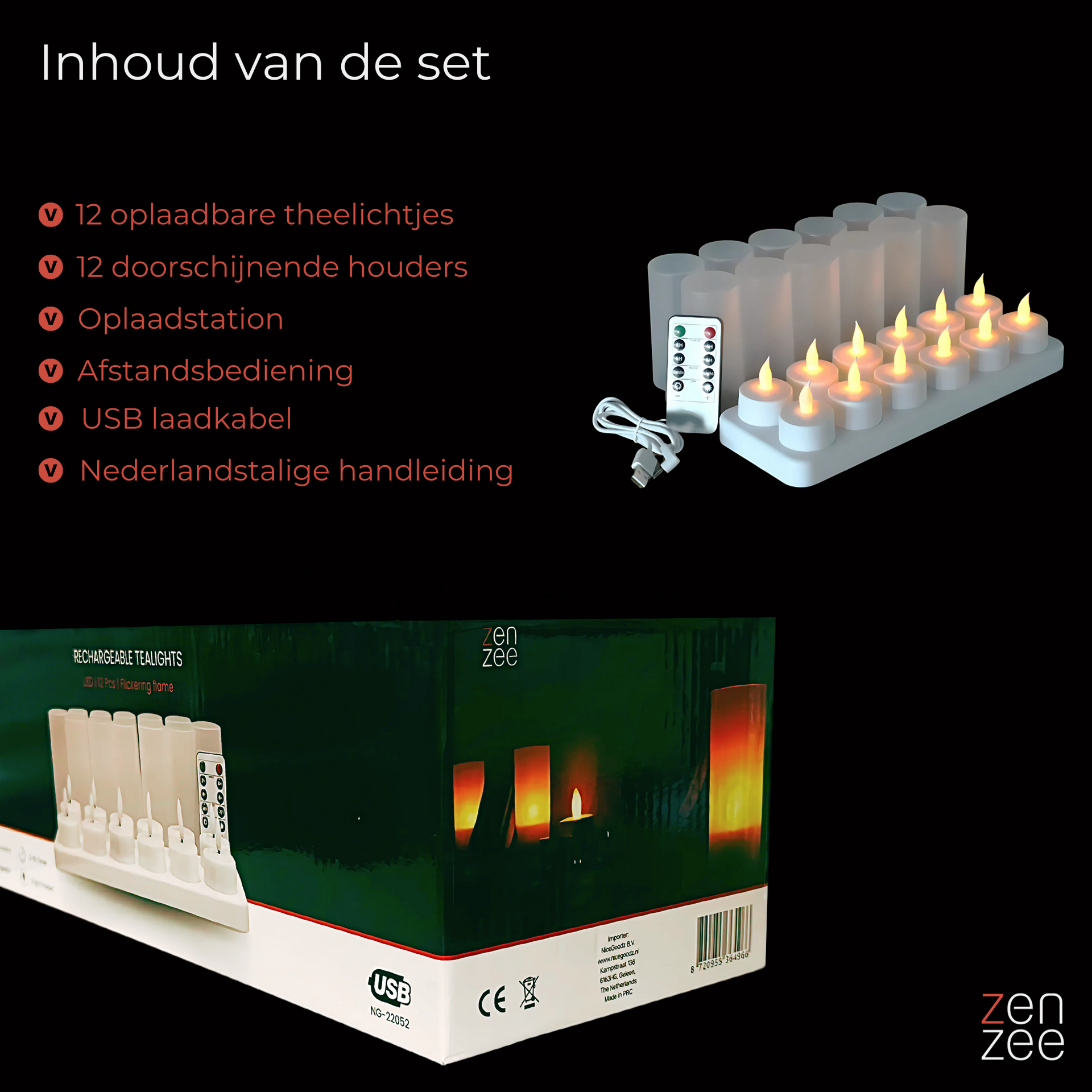 12 oplaadbare LED waxinelichtjes – met afstandsbediening en timerfunctie | Zenzee