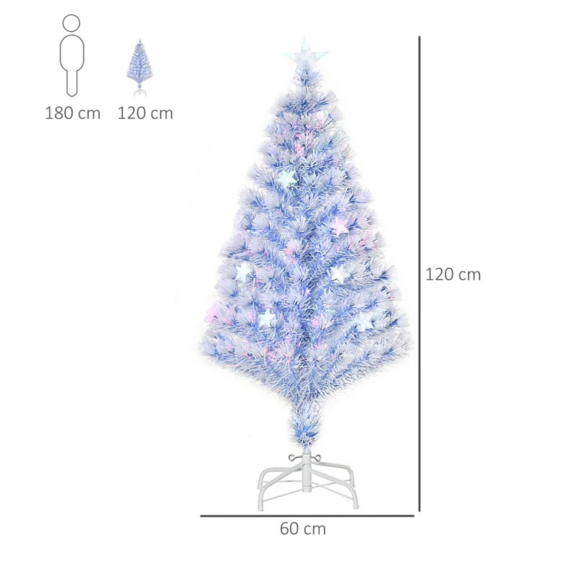 Glasvezel kunstkerstboom met witte takken en verlichting - 60x120 cm