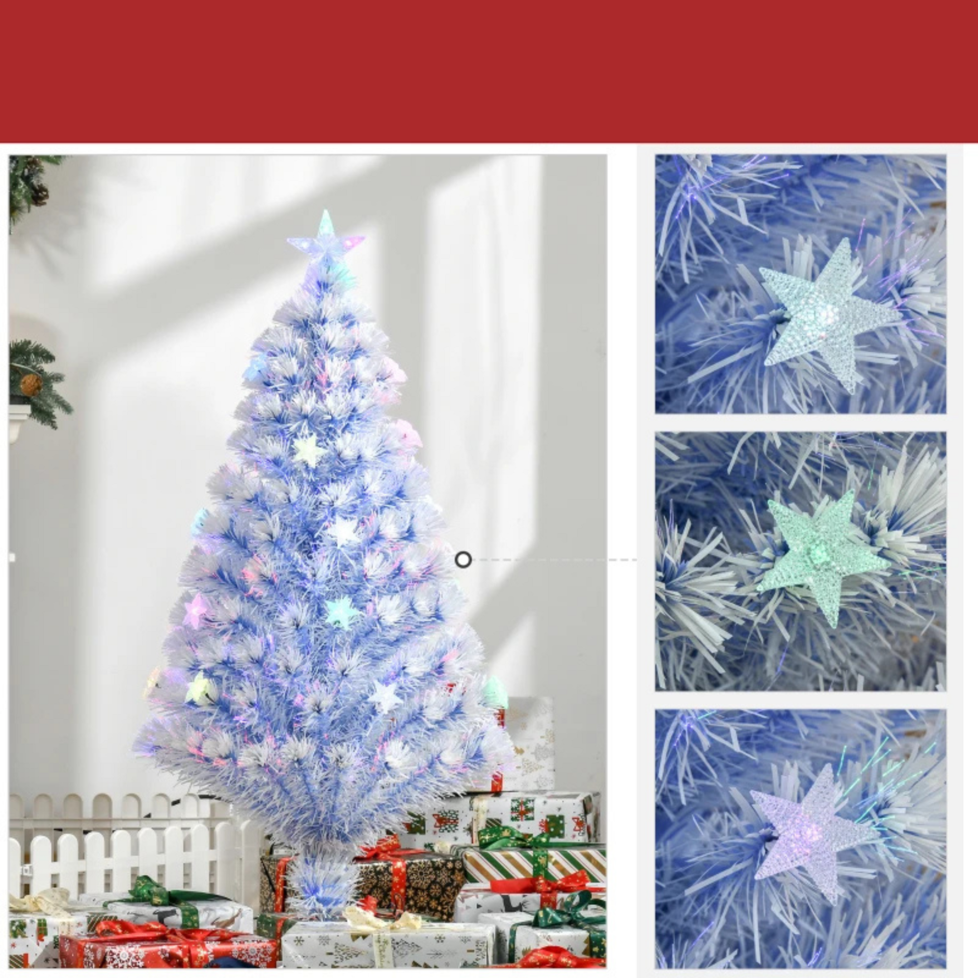 Glasvezel kunstkerstboom met witte takken en verlichting - 60x120 cm