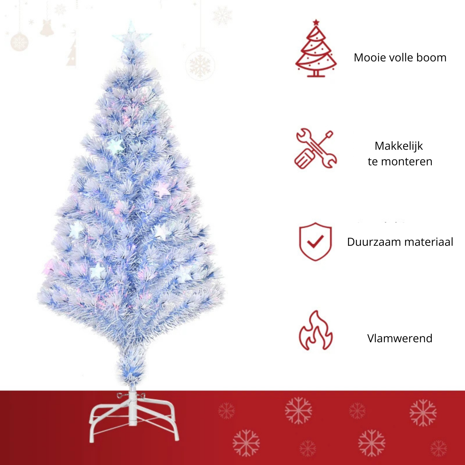 Glasvezel kunstkerstboom met witte takken en verlichting - 60x120 cm