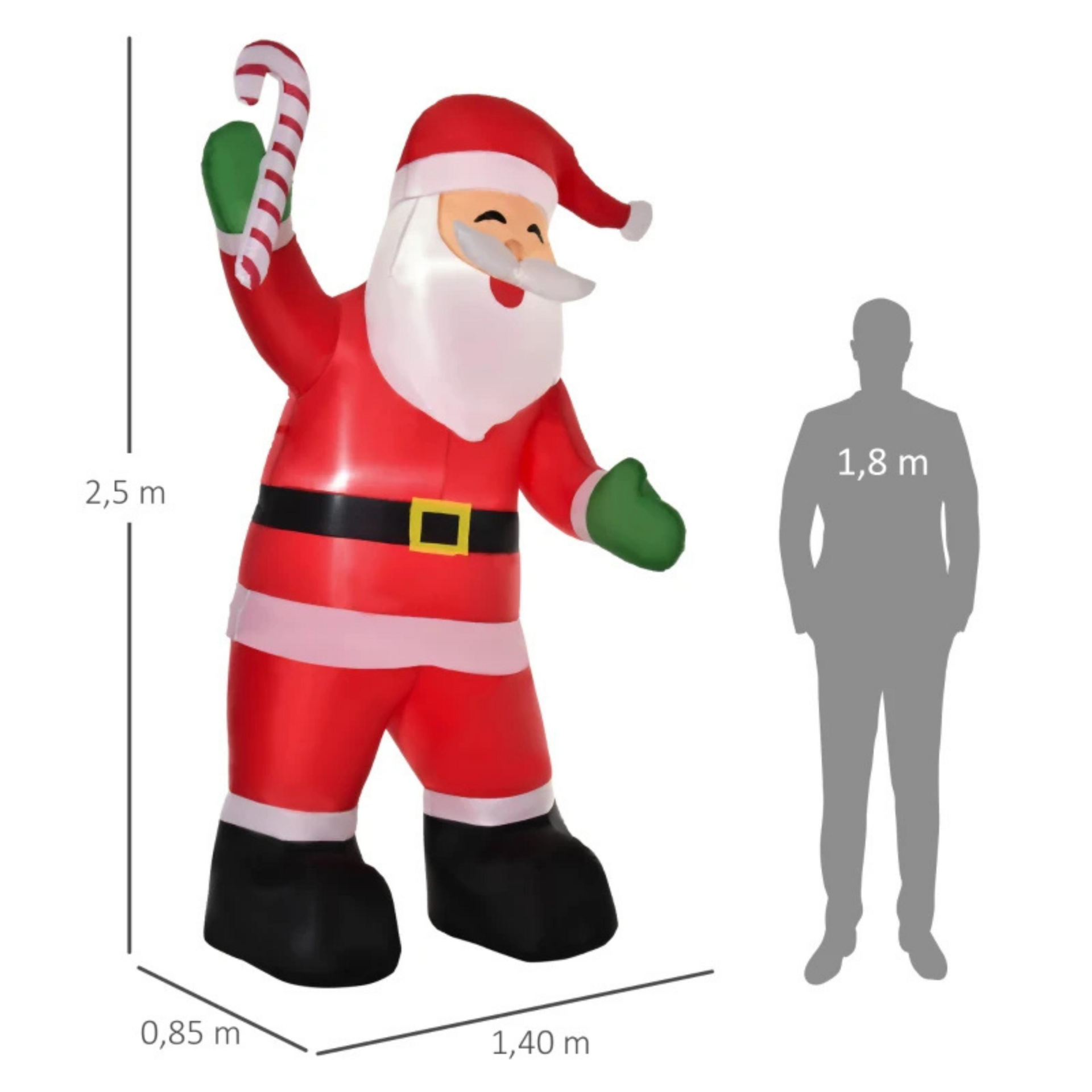 Opblaasbare kerstman kerstdecoratie met sfeerverlichting - 140x85x250 cm