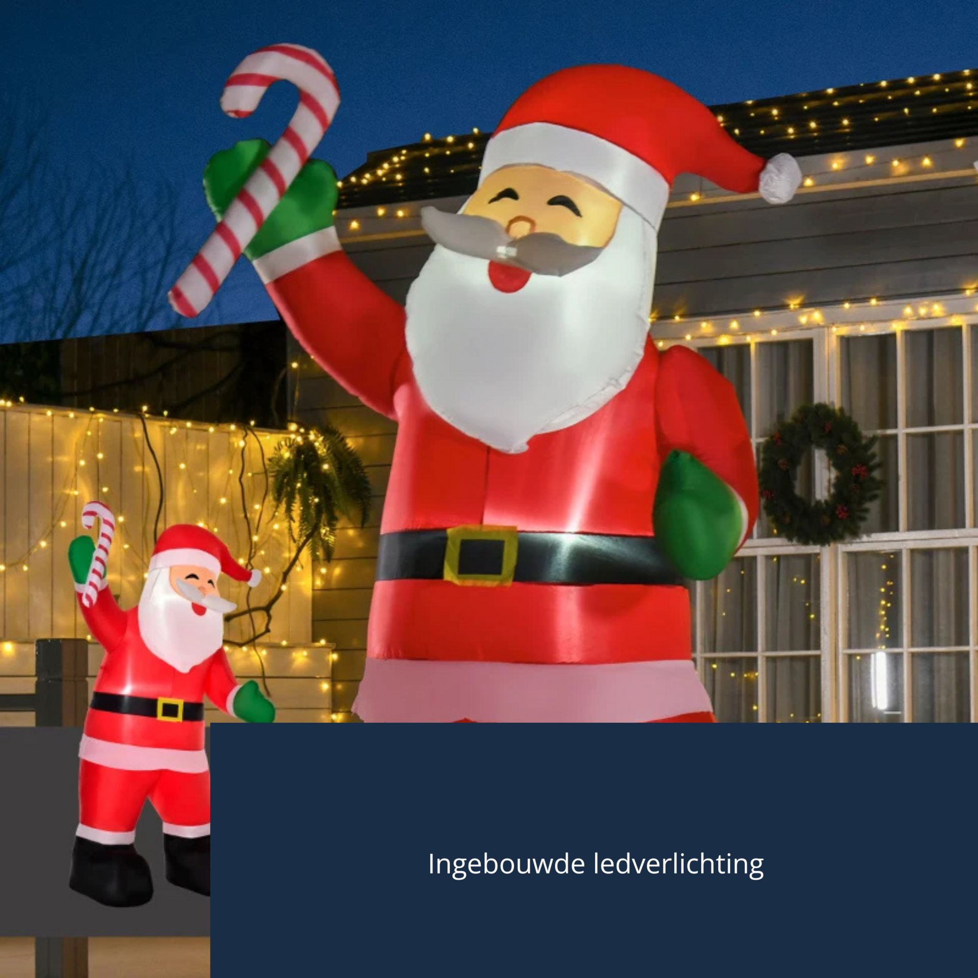 Opblaasbare kerstman kerstdecoratie met sfeerverlichting - 140x85x250 cm
