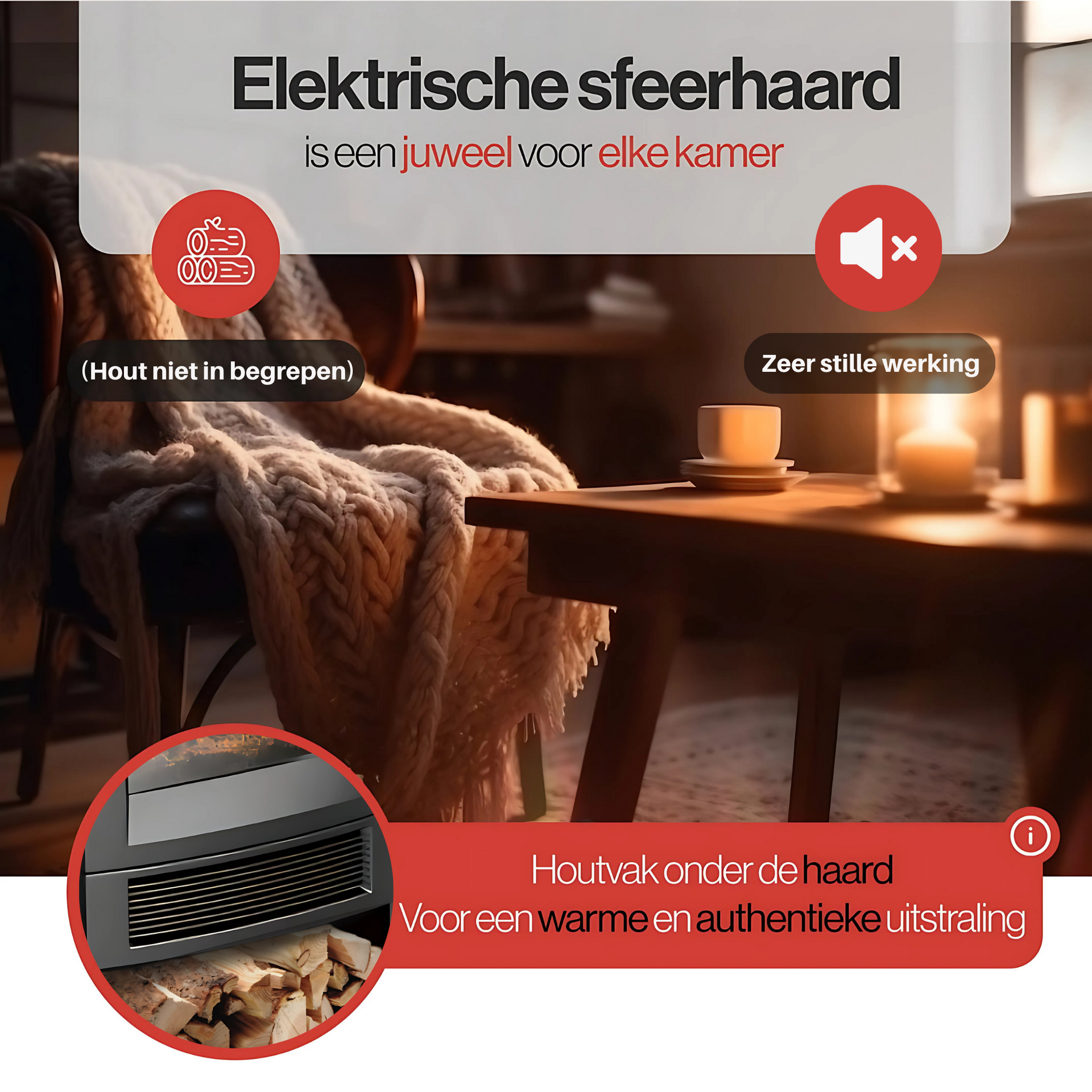 Zwarte elektrische sfeerhaard 1800W – met wifi-app en afstandsbediening | Zenzee