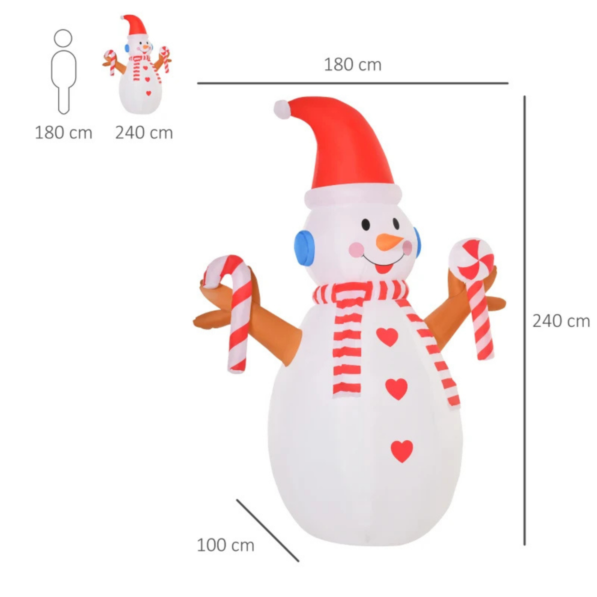 Sneeuwpop opblaasbaar 240 cm – met LED verlichting voor buitengebruik