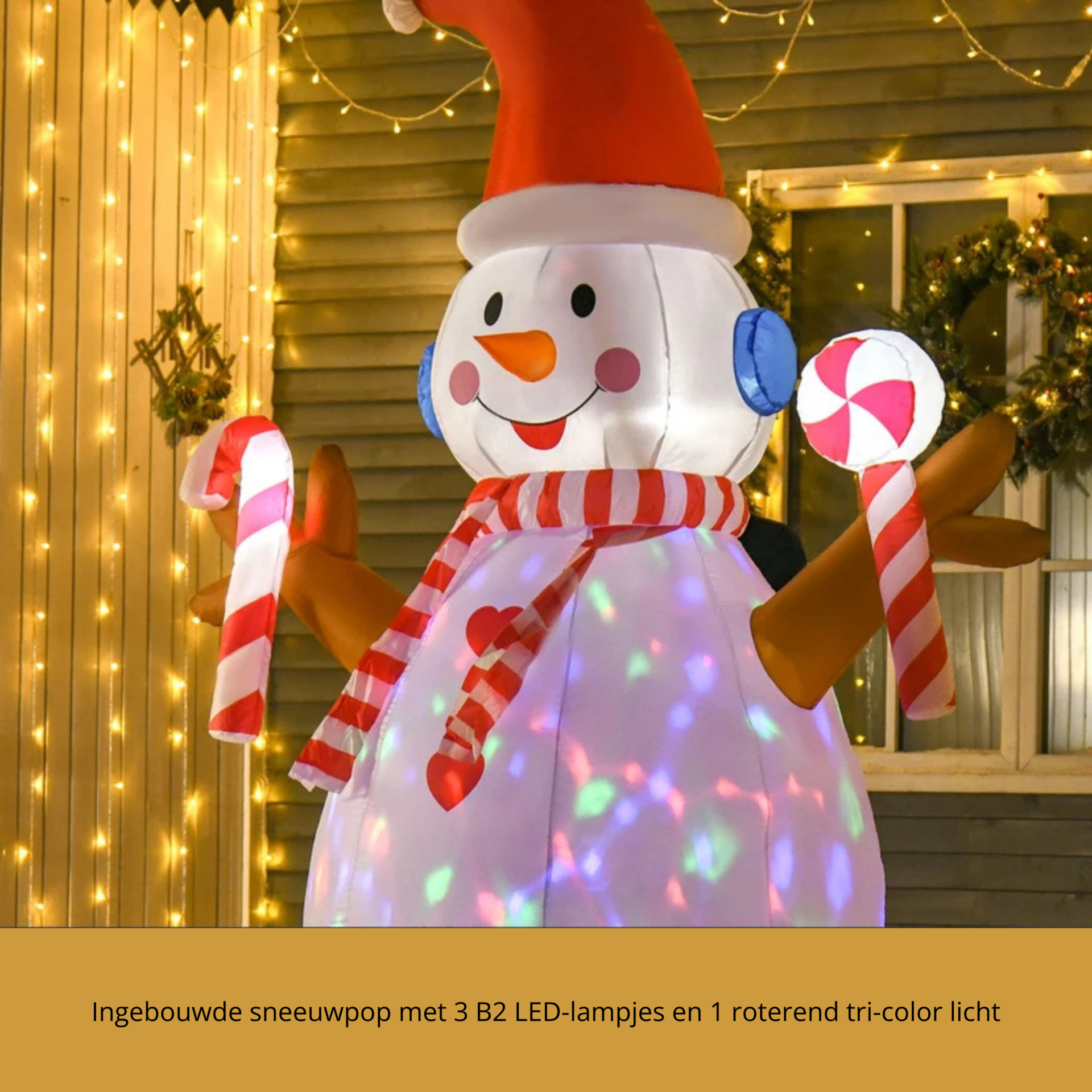 Sneeuwpop opblaasbaar 240 cm – met LED verlichting voor buitengebruik