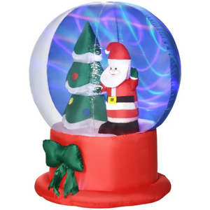 Opblaasbare sneeuwbol voor binnen en buiten LED verlichting - 110x110x150 cm met kerstman en kerstboom decoratie schuinaanzicht