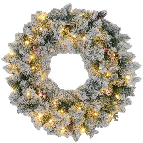 Sfeervolle kerstkrans met 50 LED en sneeuw voor een warme kerstsfeer, 60 cm