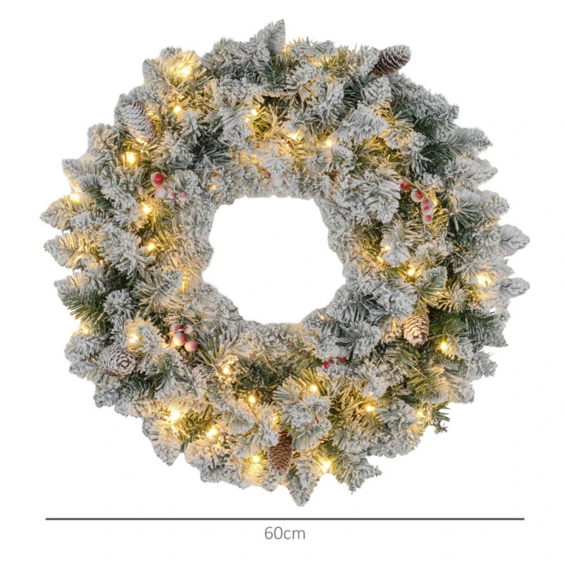 Sfeervolle kerstkrans met 50 LED en sneeuw voor een warme kerstsfeer, 60 cm