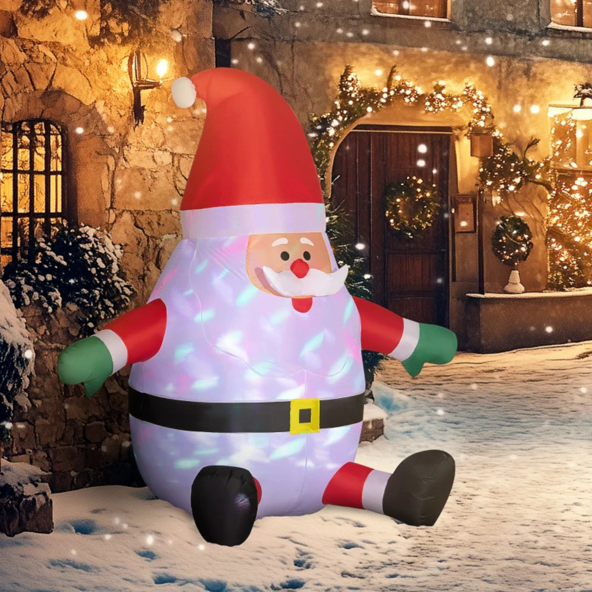 Opblaasbare kerstman 183 cm – met draaiende lichtbol