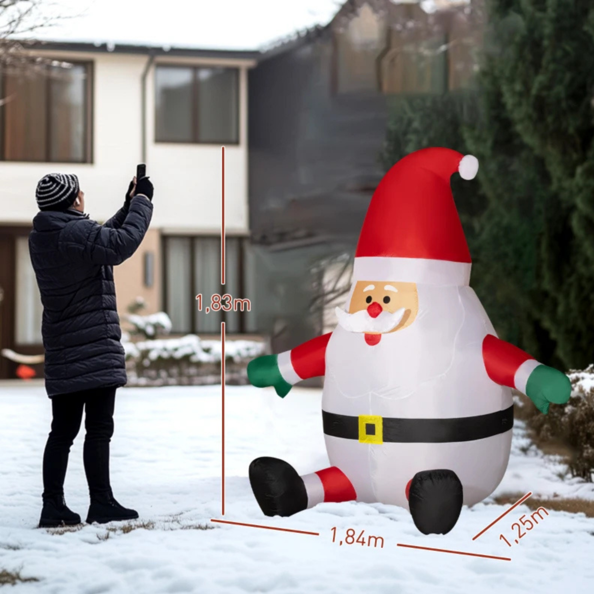 Opblaasbare kerstman 183 cm – met draaiende lichtbol