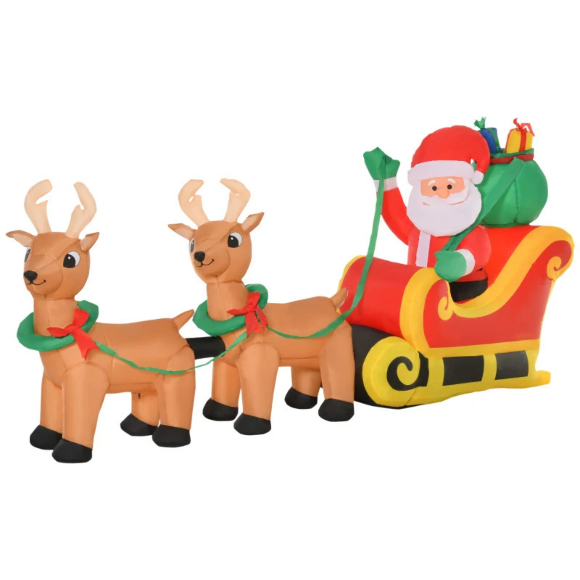 Opblaasbare slee met rendier en kerstman. LED verlichting. Voor binnen en buiten. 240 cm