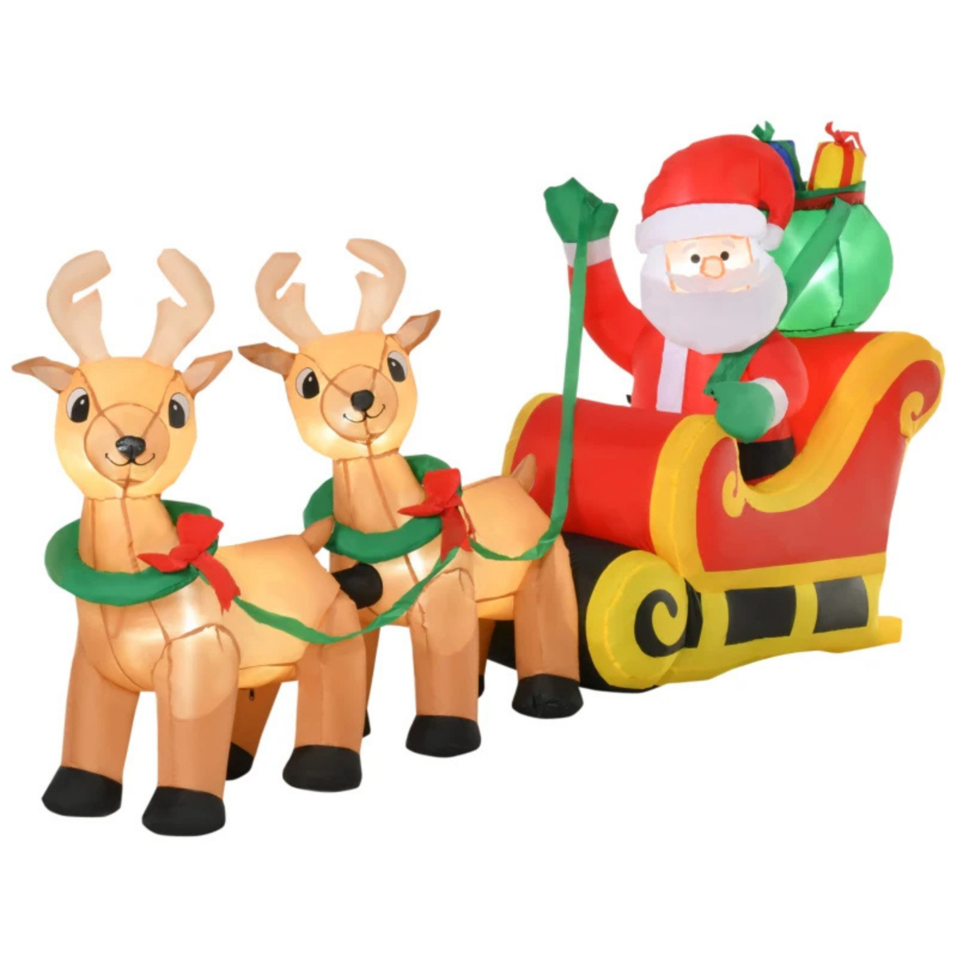 Opblaasbare slee met rendier en kerstman. LED verlichting. Voor binnen en buiten. 240 cm