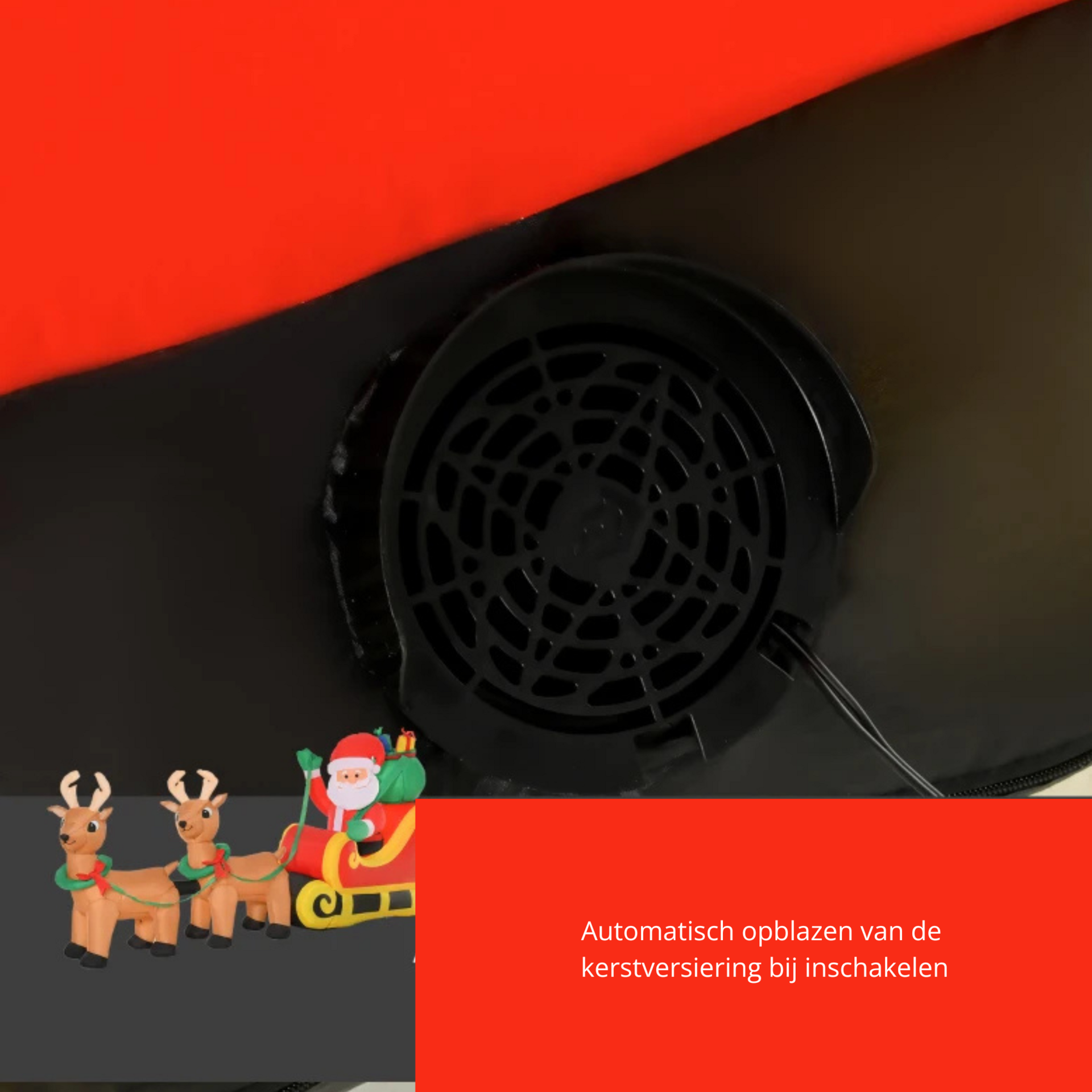 Opblaasbare slee met rendier en kerstman. LED verlichting. Voor binnen en buiten. 240 cm