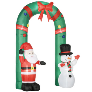Opblaasbare deurboog met sneeuwpop en kerstman LED verlichting. 245 cm voor feestelijke kerstdecoratie buiten en binnen