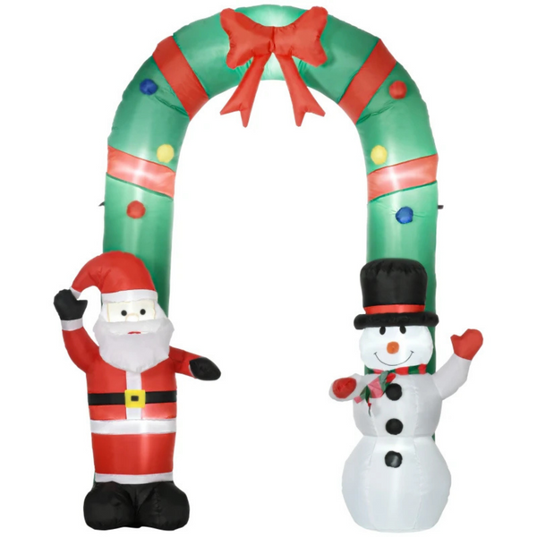 Opblaasbare deurboog met sneeuwpop en kerstman LED verlichting. 245 cm