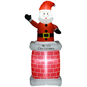 Opblaasbare kerstman 210 cm die uit schoorsteen klimt met LED-verlichting voor sfeervolle kerstdecoratie binnen en buiten
