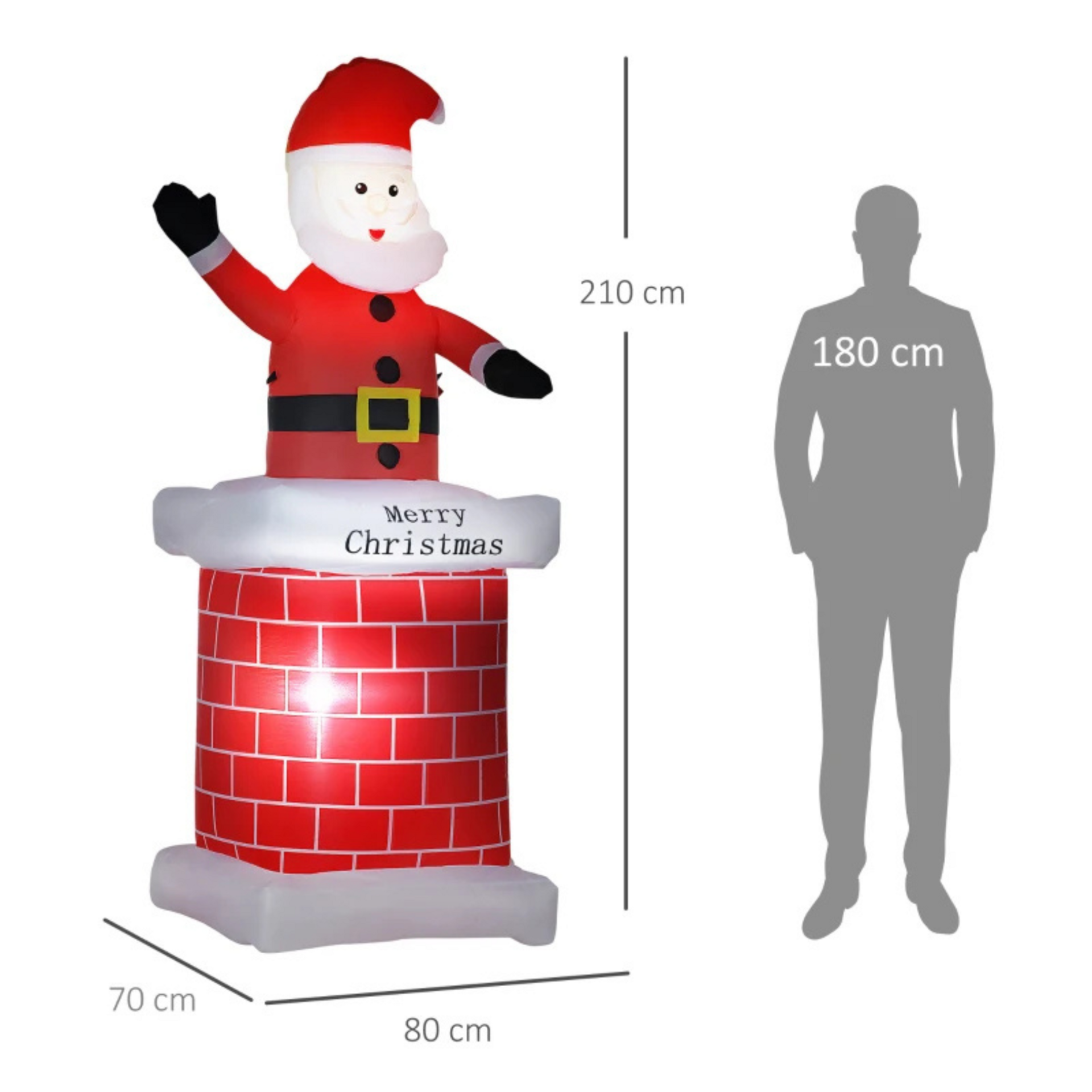 Opblaasbare kerstman 210 cm – klimt uit schoorsteen met LED-verlichting