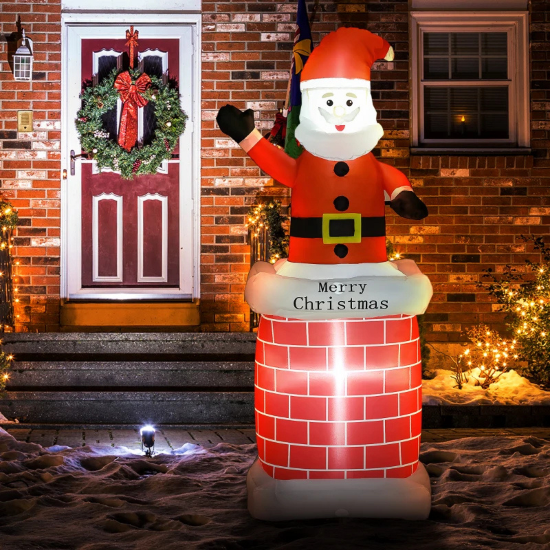 Opblaasbare kerstman 210 cm – klimt uit schoorsteen met LED-verlichting