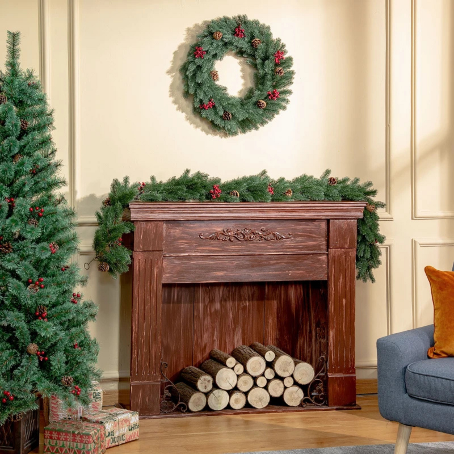 Sfeervolle kerst guirlande met decoratie - 190 x 12 x 8 cm