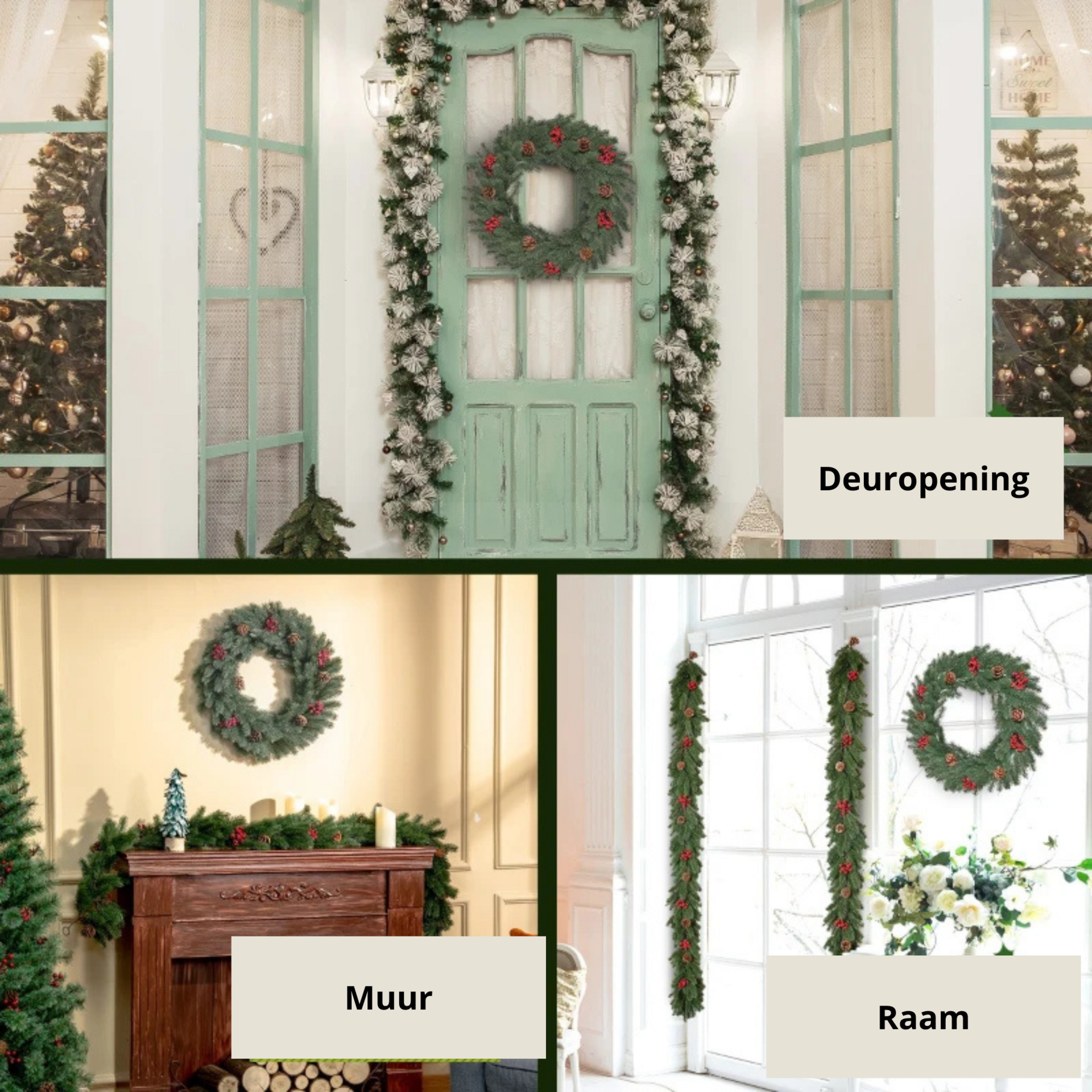Kunstkerstkrans 60 cm – groen met dennenappels en rode bessen