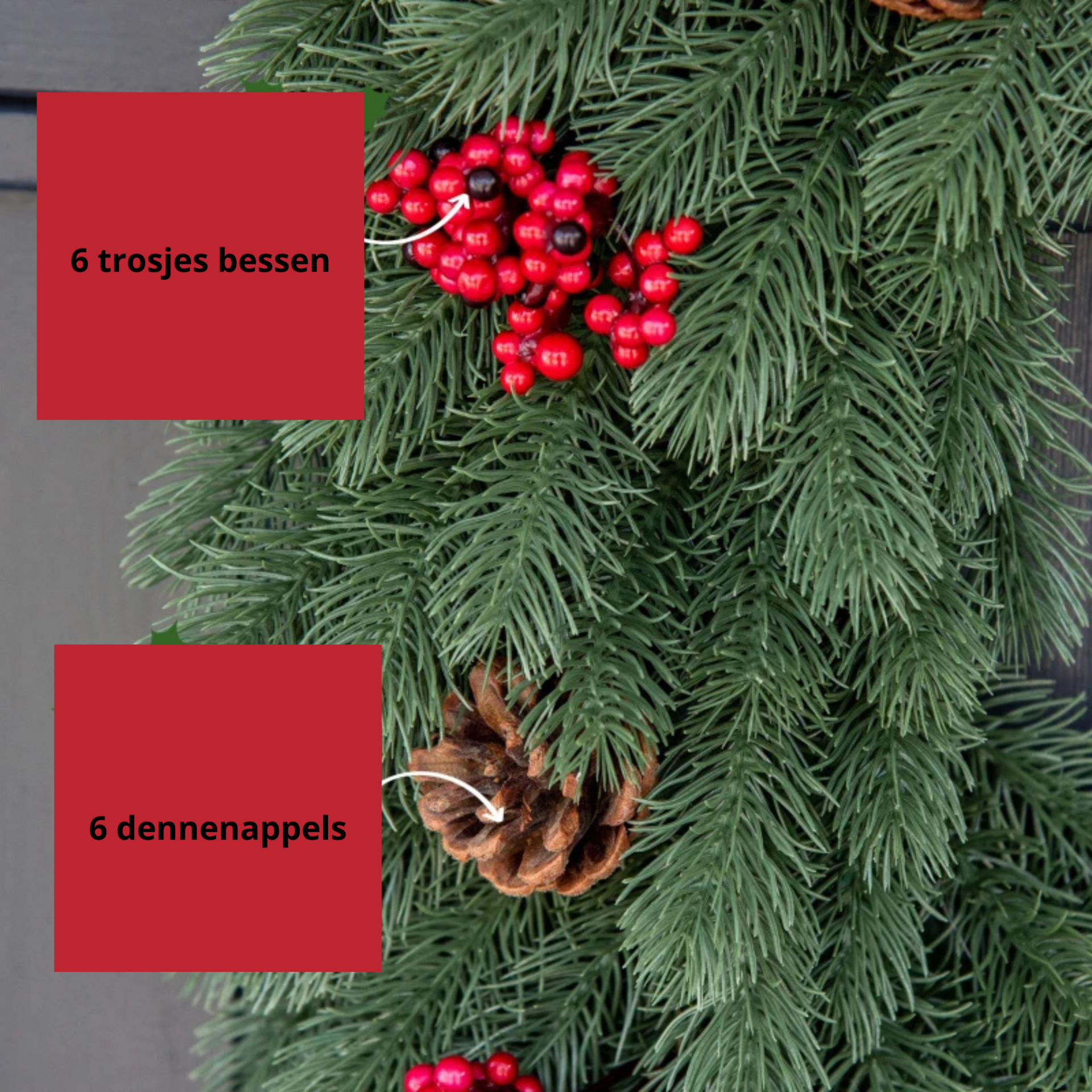 Kunstkerstkrans 60 cm – groen met dennenappels en rode bessen