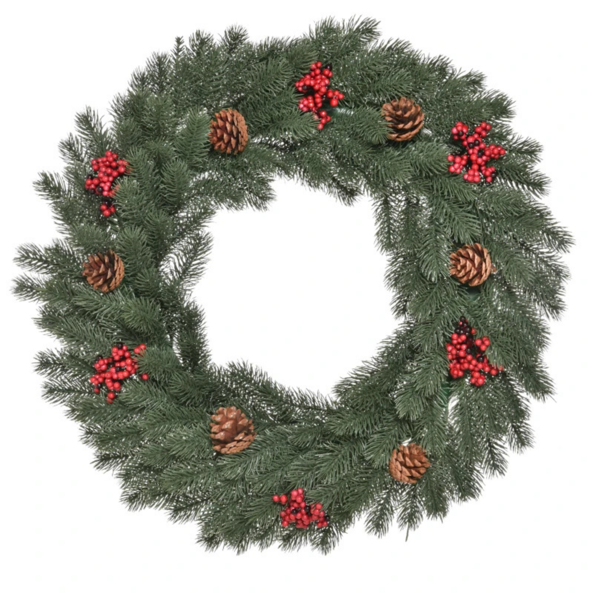Kunstkerstkrans 60 cm – groen met dennenappels en rode bessen