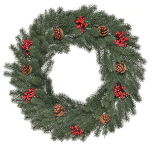 Kunstkerstkrans 60 cm – groen met dennenappels en rode bessen voor sfeervolle kerstdecoratie in huis of aan de deur
