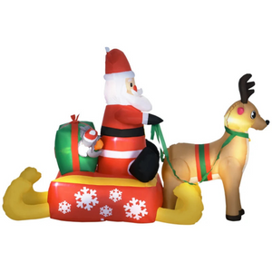 Opblaasbare kerstman met slee en rendier – 190 cm met LED-verlichting voor sfeervolle kerstdecoratie buiten en binnen