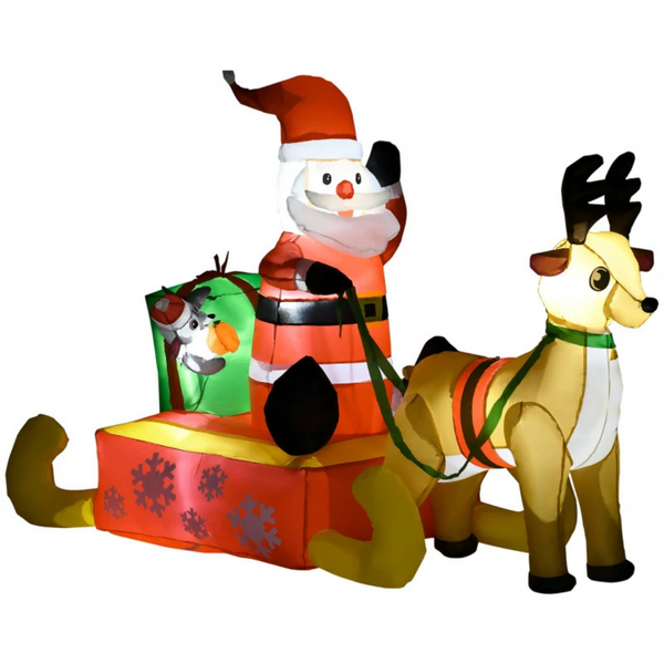 Opblaasbare kerstman met slee en rendier – 190 cm met LED-verlichting
