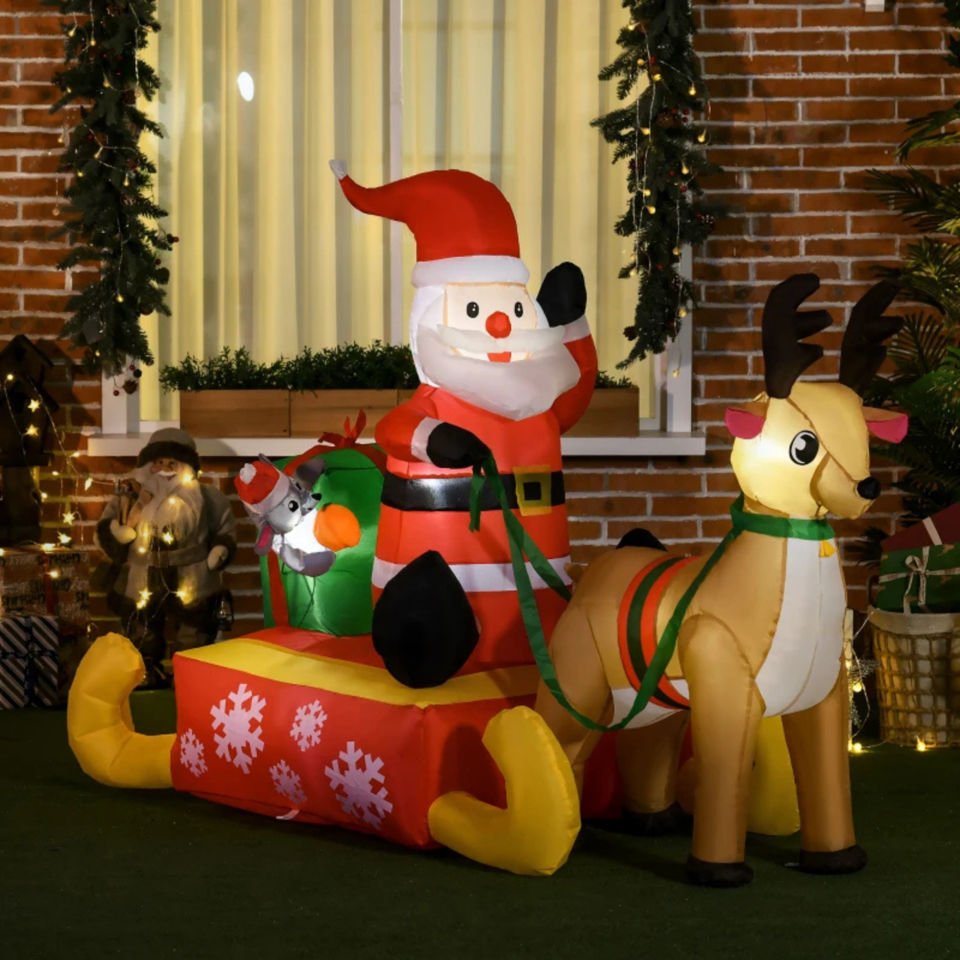 Opblaasbare kerstman met slee en rendier – 190 cm met LED-verlichting