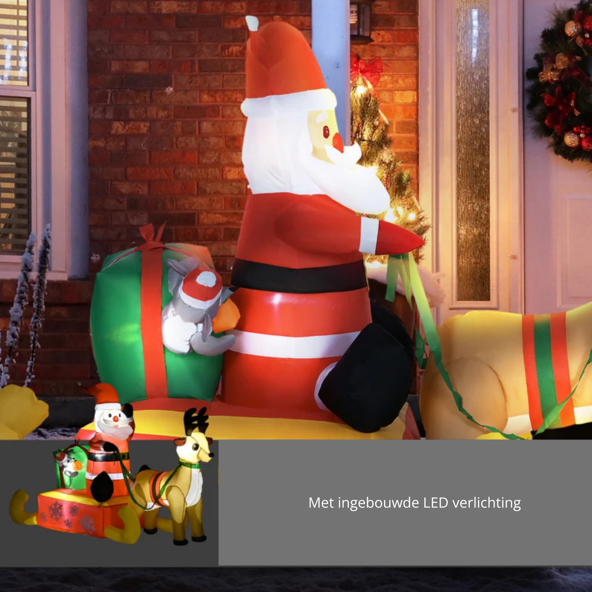 Opblaasbare kerstman met slee en rendier – 190 cm met LED-verlichting