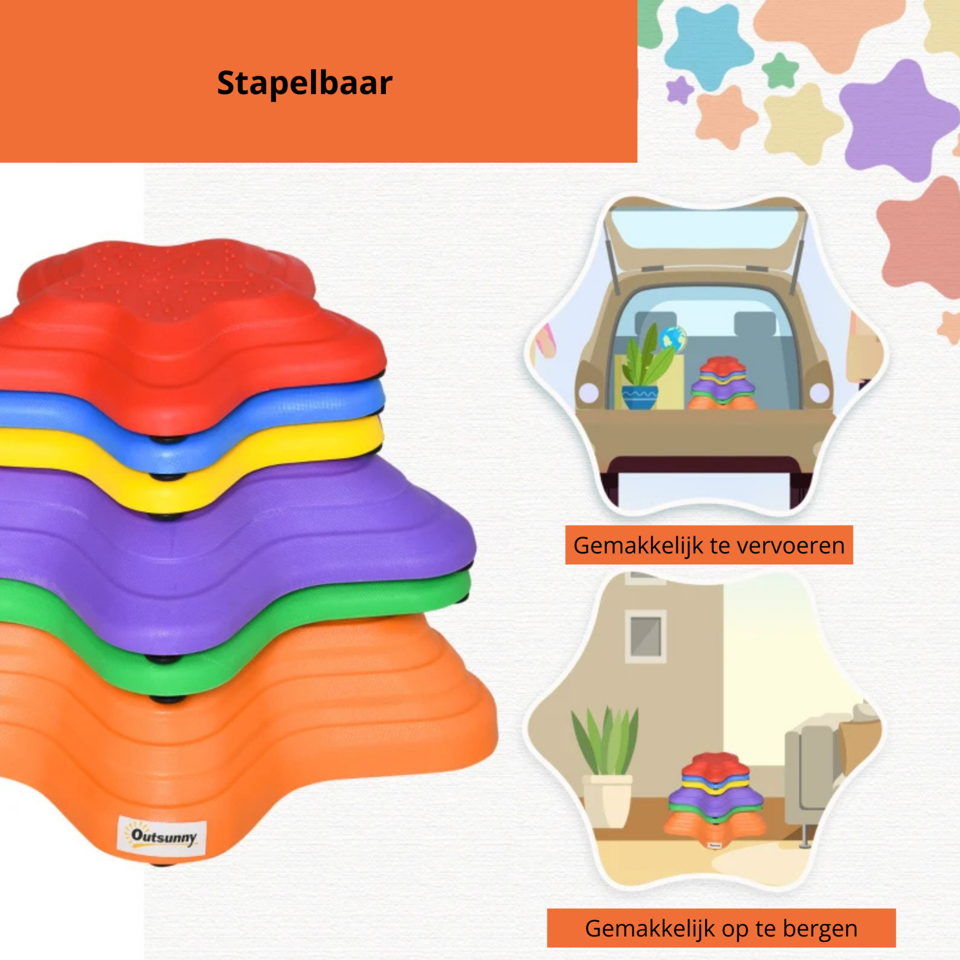 Balansstenen set van 6 – kleurrijk, antislip en stapelbaar voor kinderen