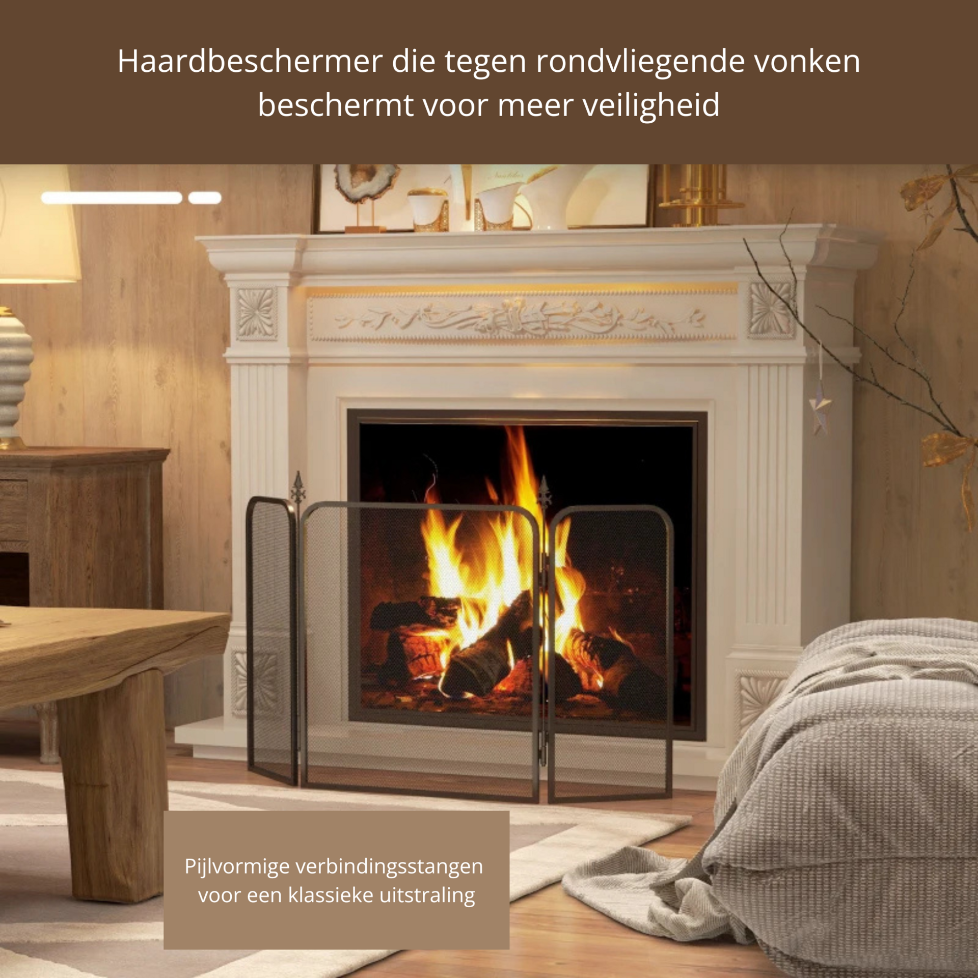 Zwart haardscherm 96x56 cm – Veiligheidsrooster voor open haard en kachel
