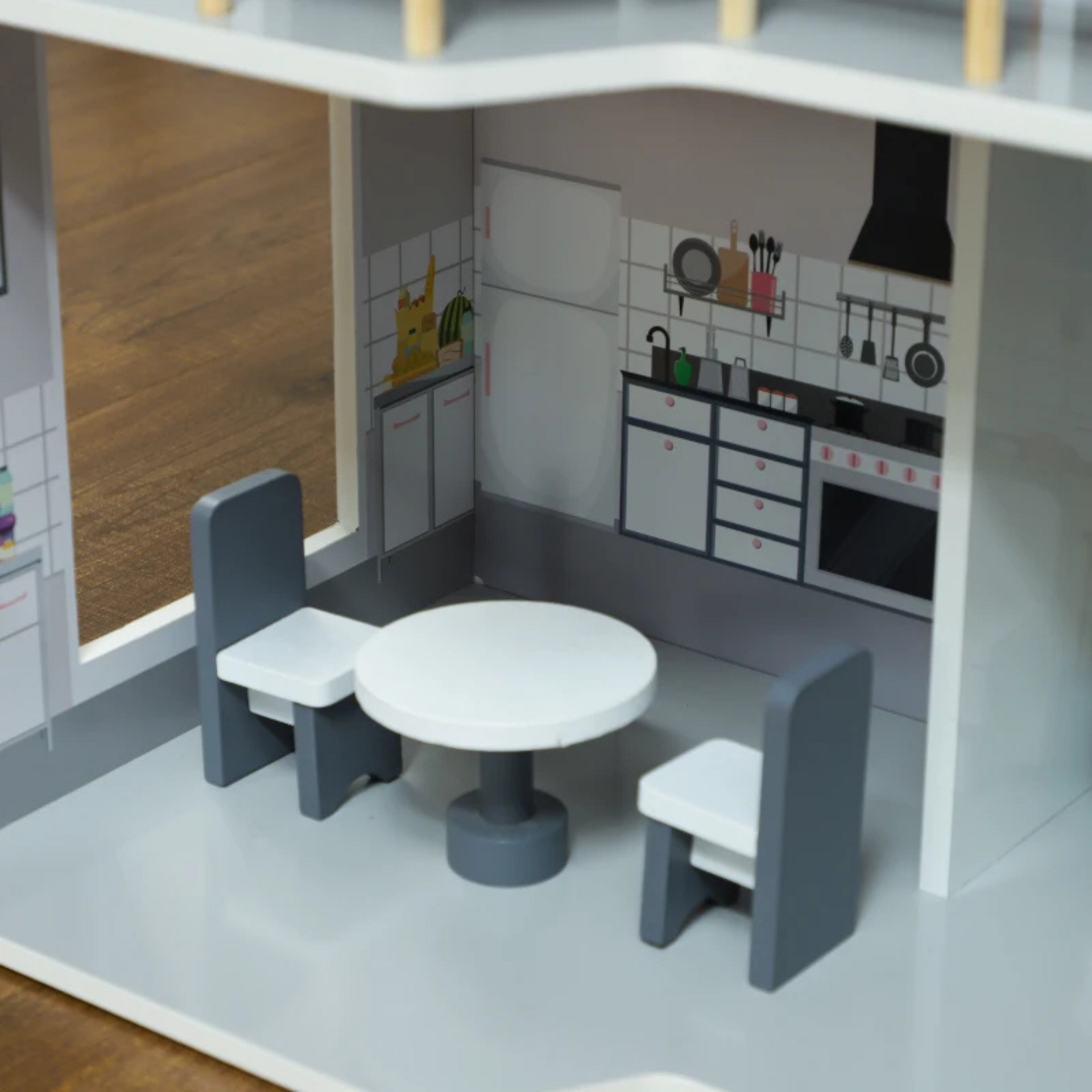 Houten poppenhuis met meubels – 3 verdiepingen voor kinderen van 3–6 jaar