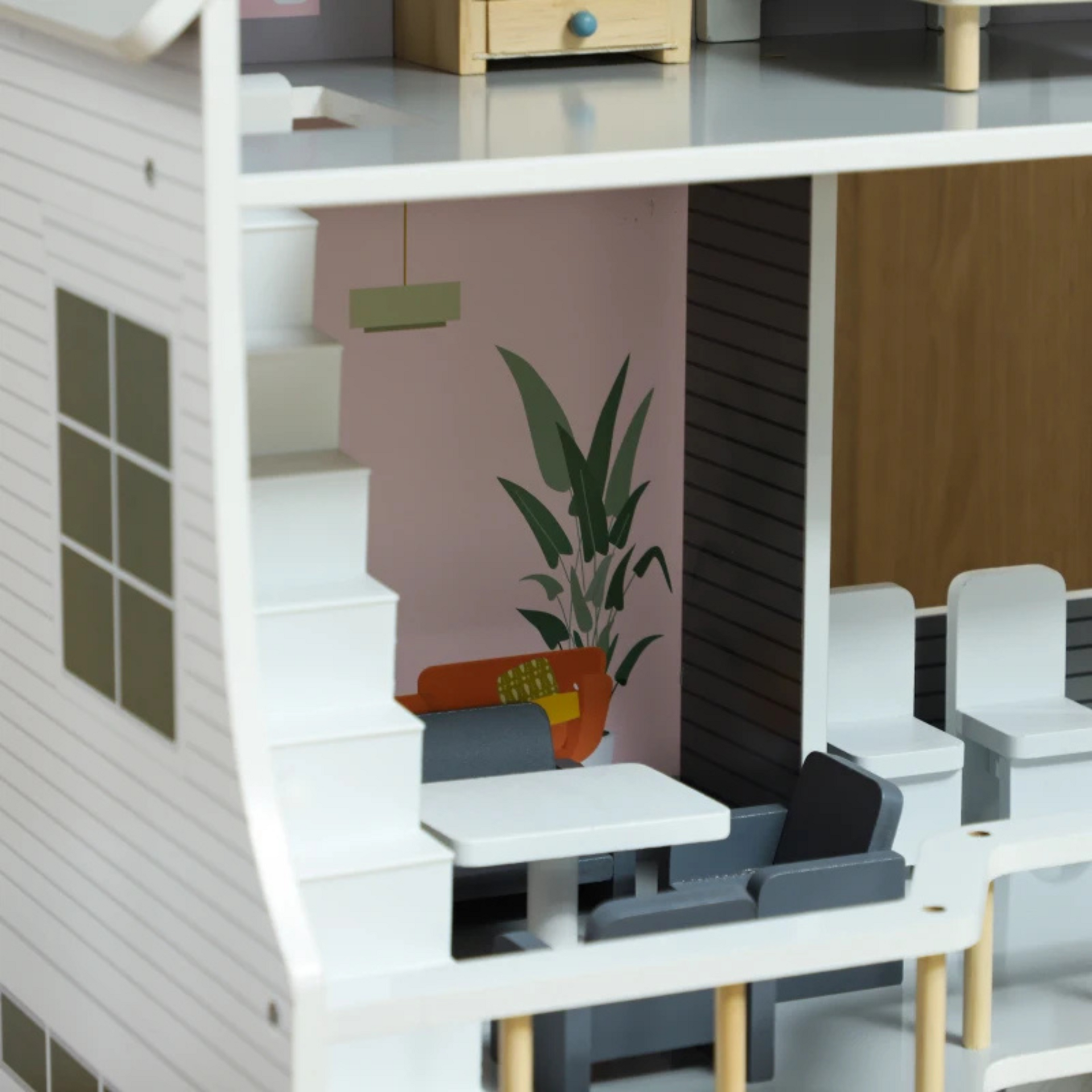 Houten poppenhuis met meubels – 3 verdiepingen voor kinderen van 3–6 jaar