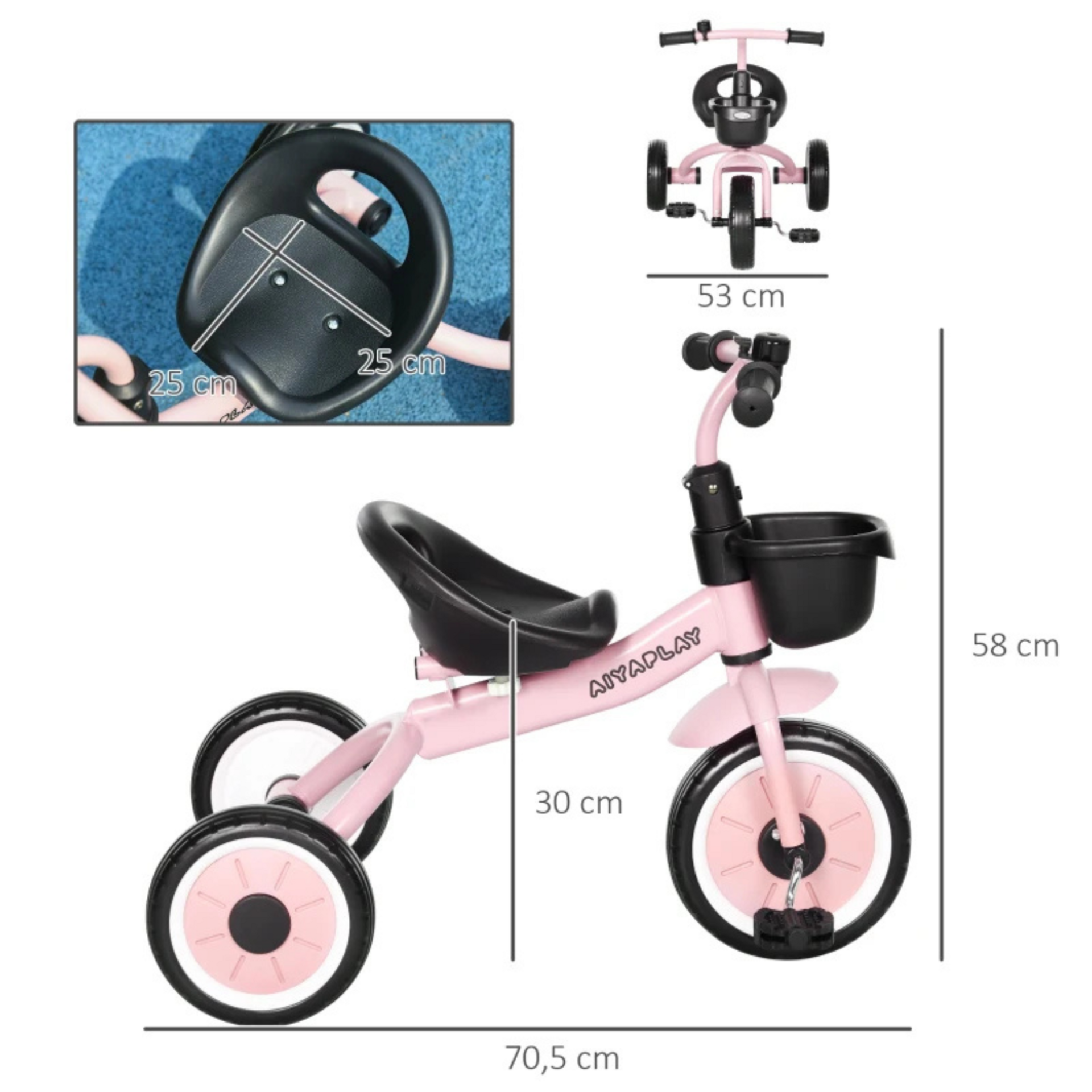 Roze driewieler met verstelbaar zadel en fietsmand – 70x40x58 cm voor kinderen van 2 tot 5 jaar